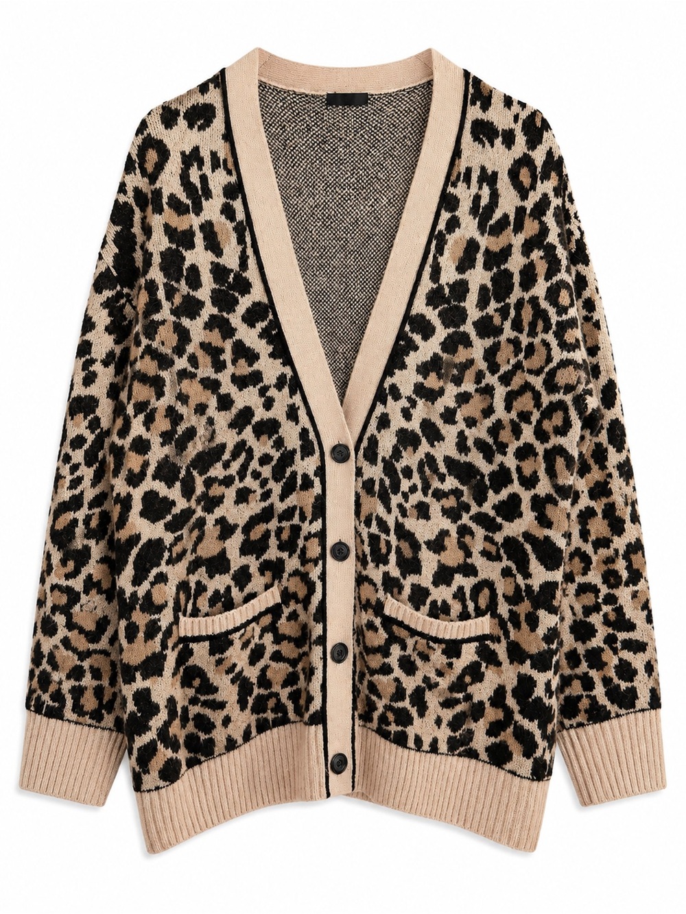ATM Leopard Print Button-Front Cardigan Sweater - Beige/Black